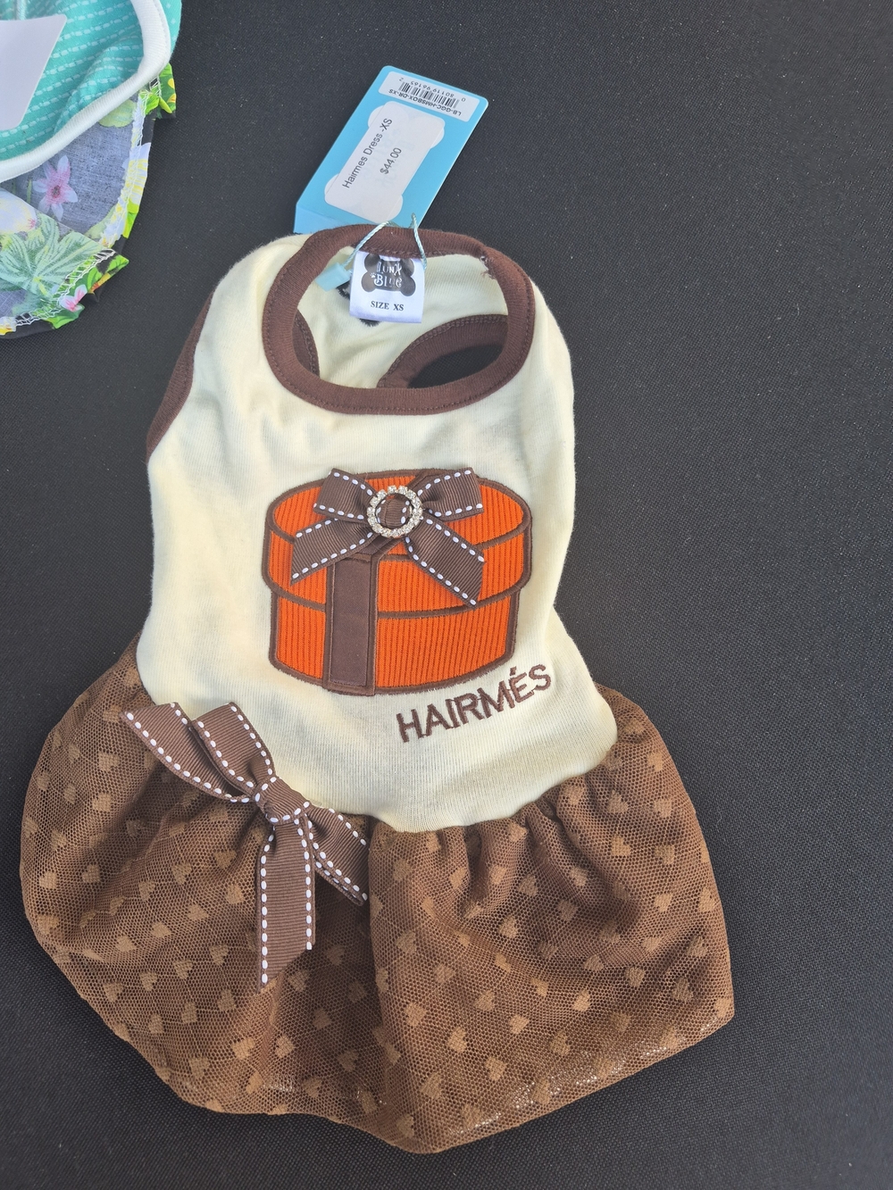 Hairmes Cream & Brown Dog Dress with Orange Gift Applique